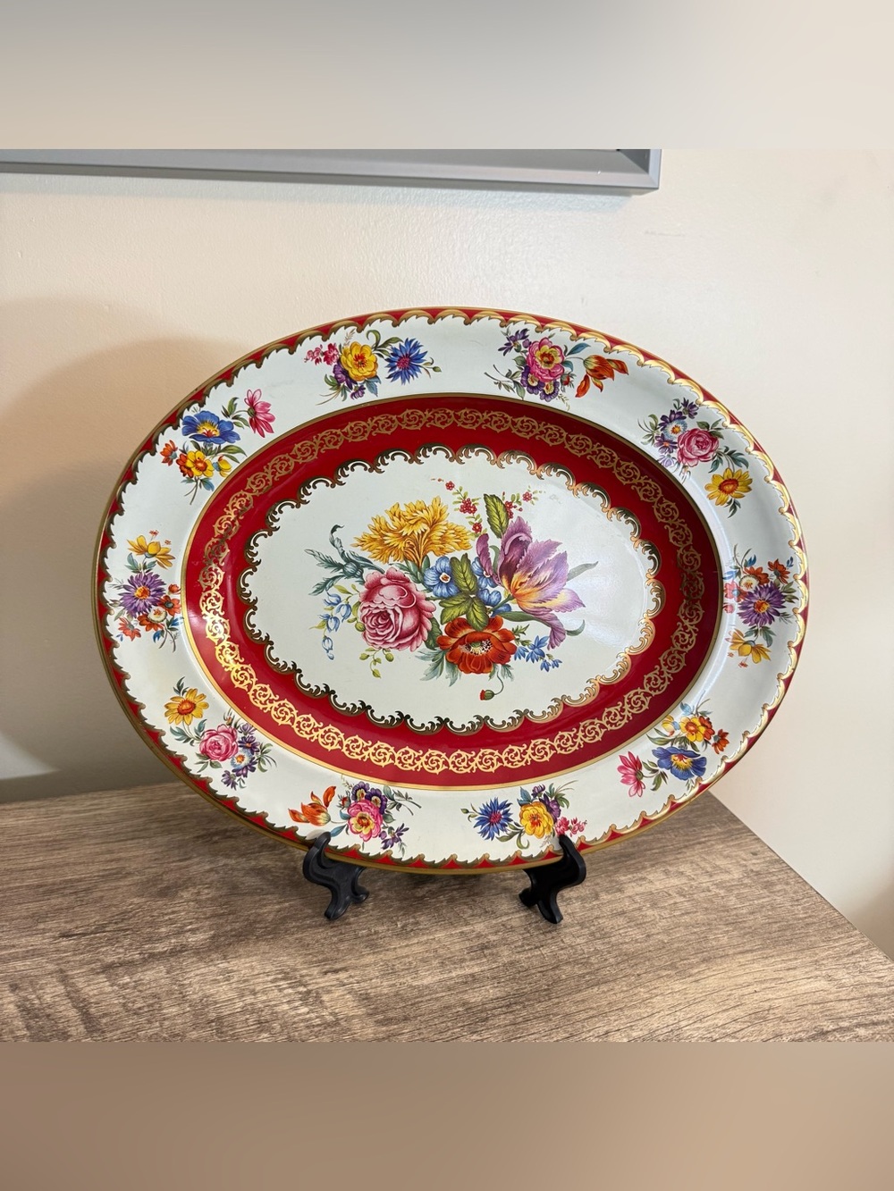 Vintage Daher Decorated Ware Floral Oval Tin Tray Decor Made in England 13x10”